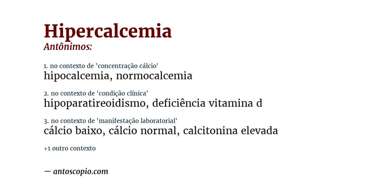 Antônimo de hipercalcemia