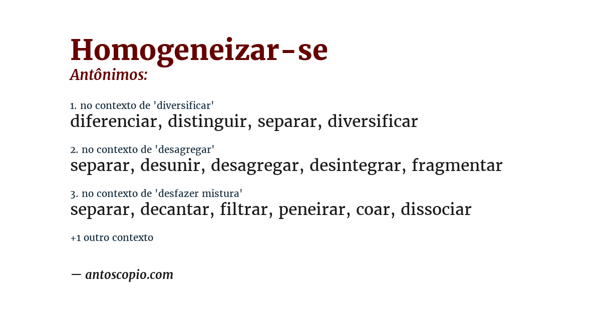 Antônimo de homogeneizar-se