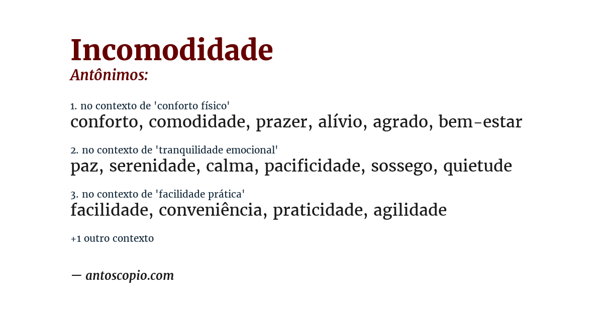 Antônimo de incomodidade