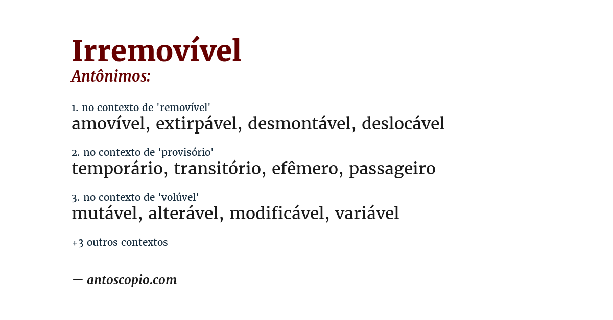 Antônimo de irremovível