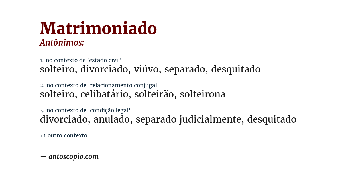 Antônimo de matrimoniado