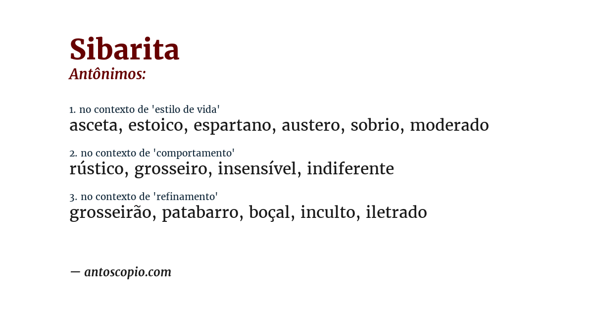 Antônimo de sibarita