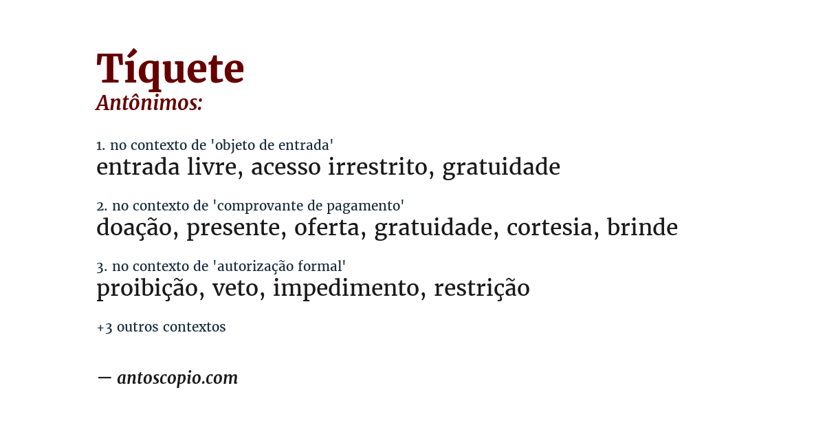 Antônimo de tíquete