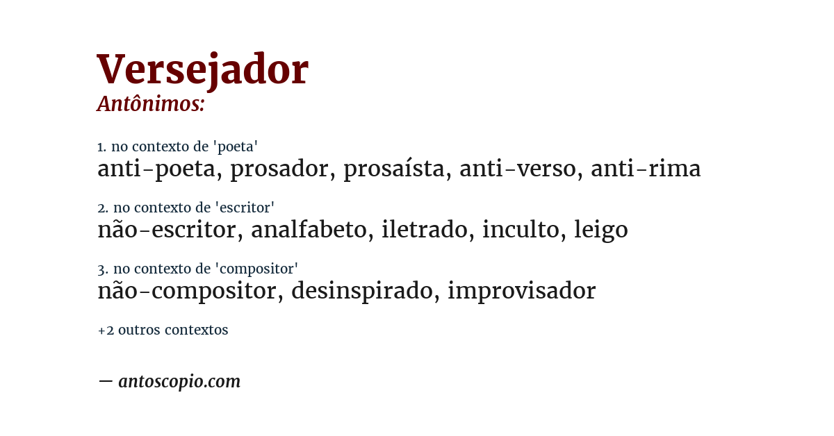 Antônimo de versejador