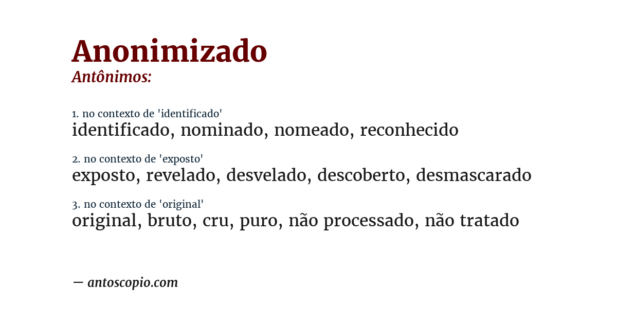 Antônimo de anonimizado