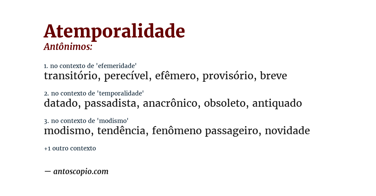 Antônimo de atemporalidade