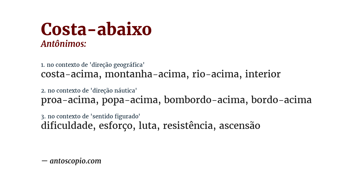 Antônimo de costa-abaixo