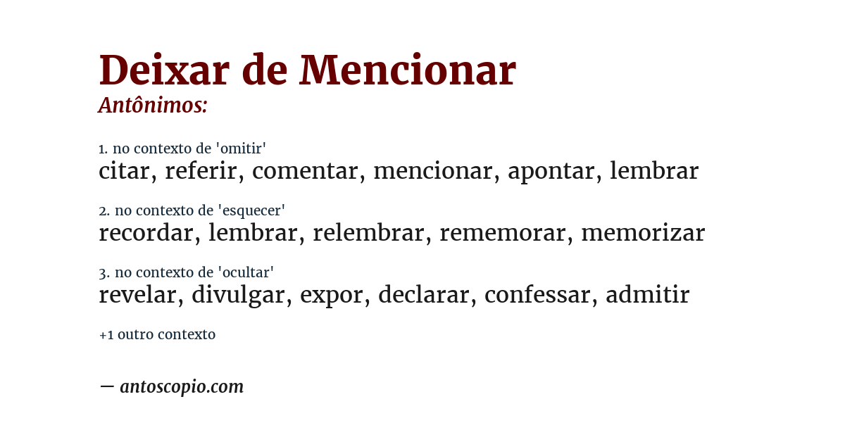 Antônimo de deixar de mencionar