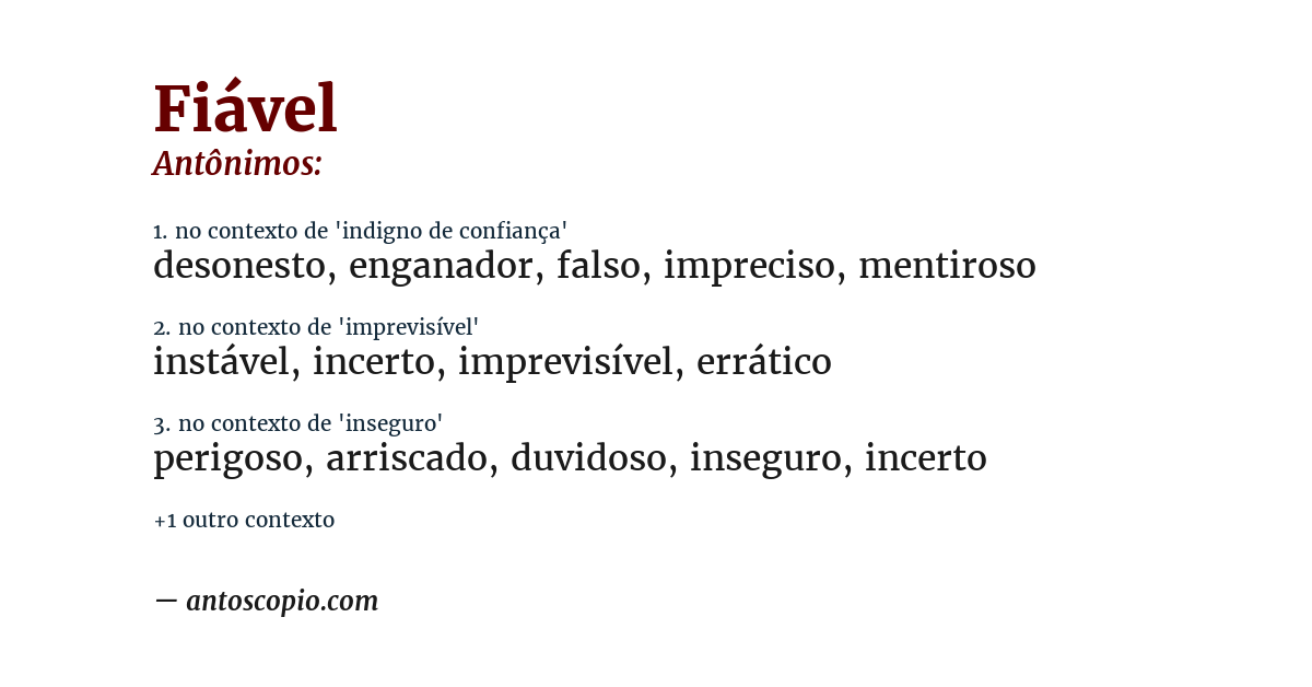 Antônimo de fiável