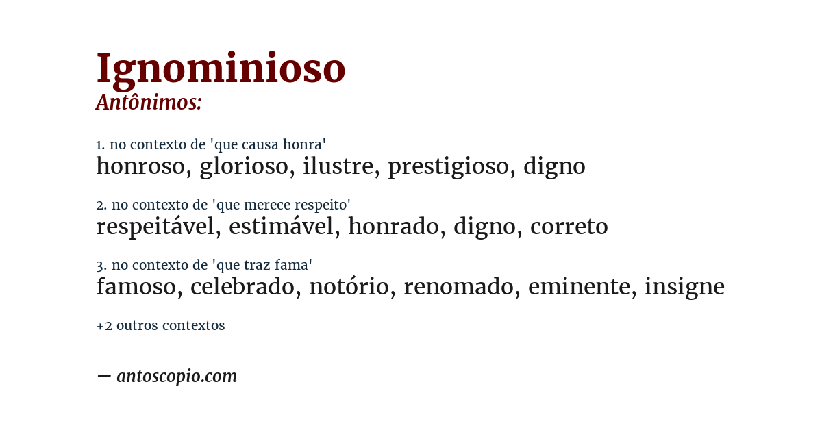 Antônimo de ignominioso