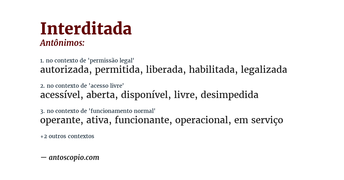 Antônimo de interditada