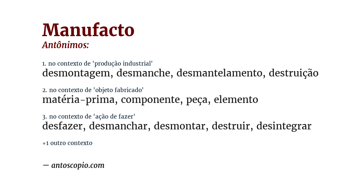 Antônimo de manufacto