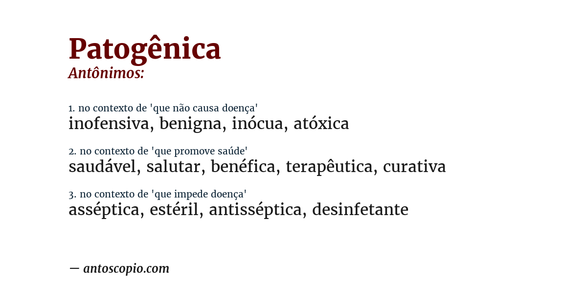Antônimo de patogênica