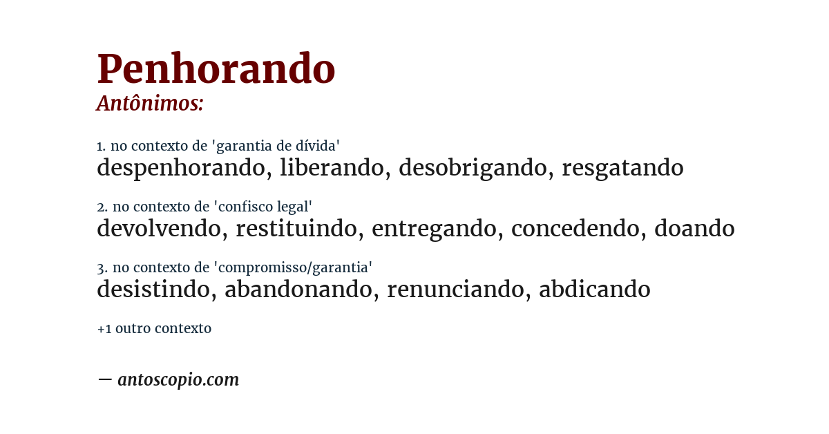 Antônimo de penhorando