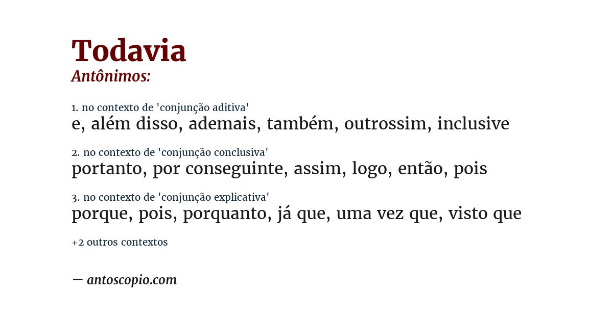 Antônimo de todavia