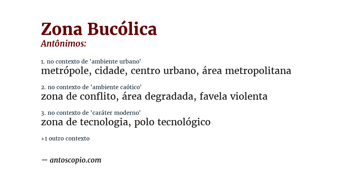 Antônimo de zona bucólica