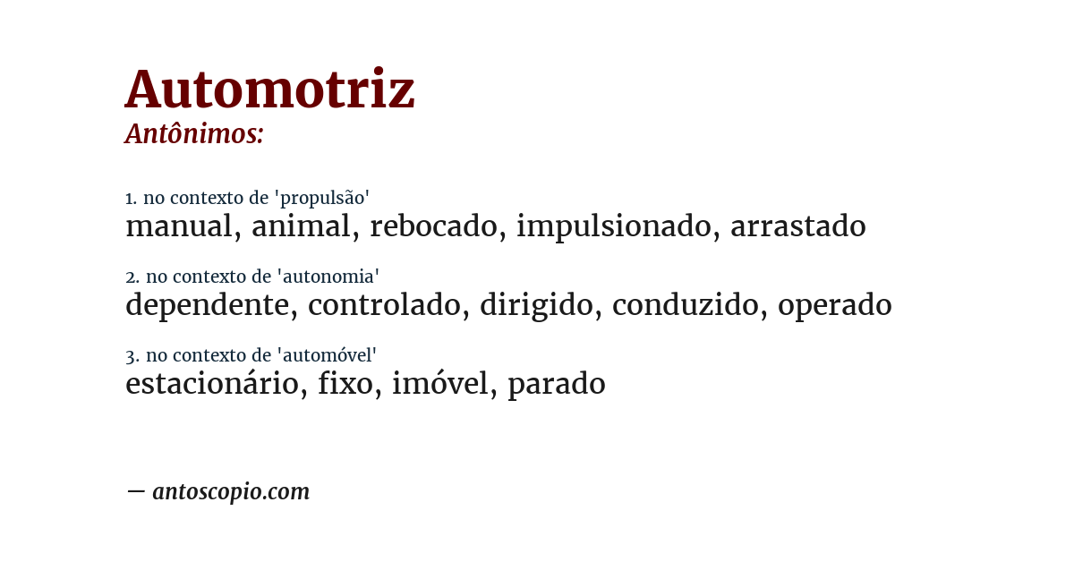 Antônimo de automotriz