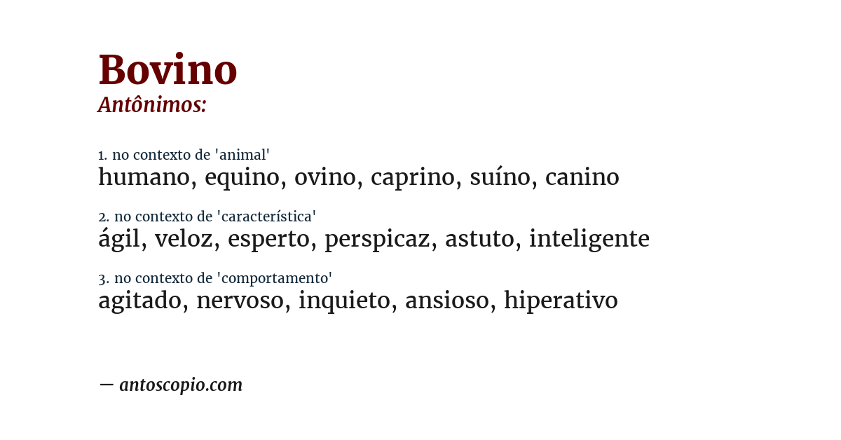 Antônimo de bovino