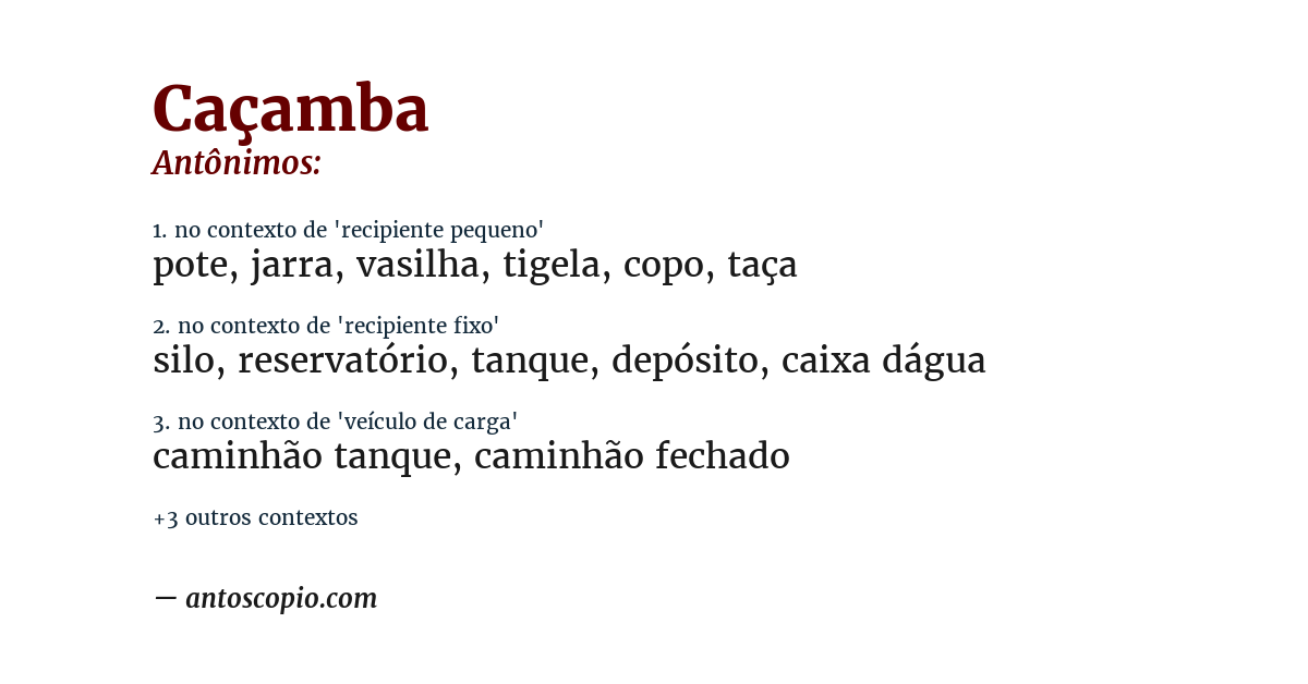 Antônimo de caçamba