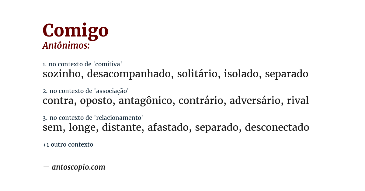 Antônimo de comigo
