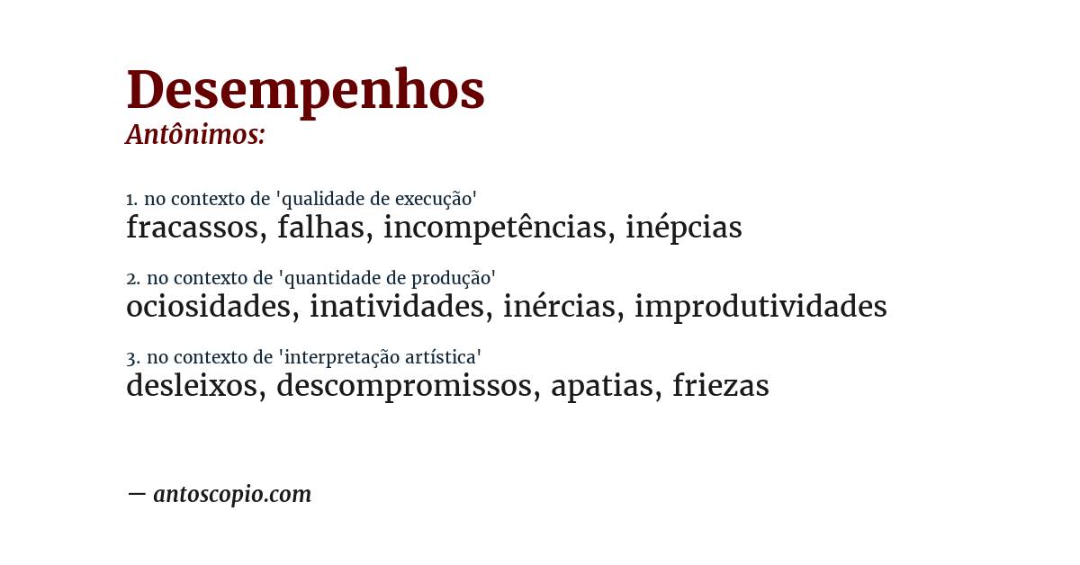 Antônimo de desempenhos