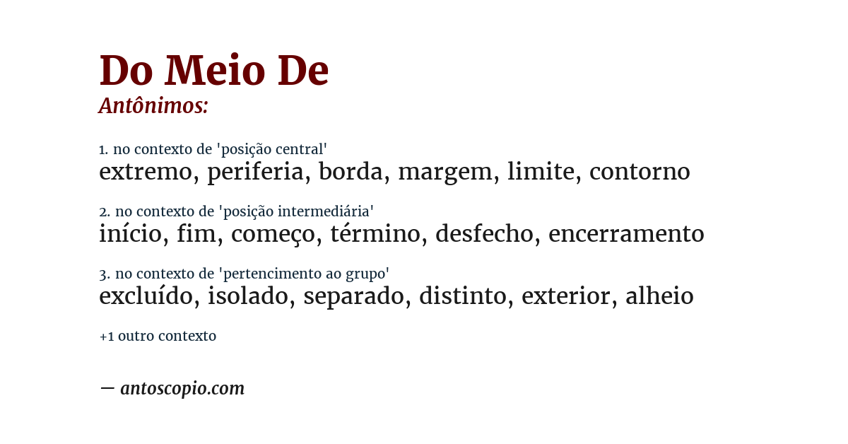 Antônimo de do meio de