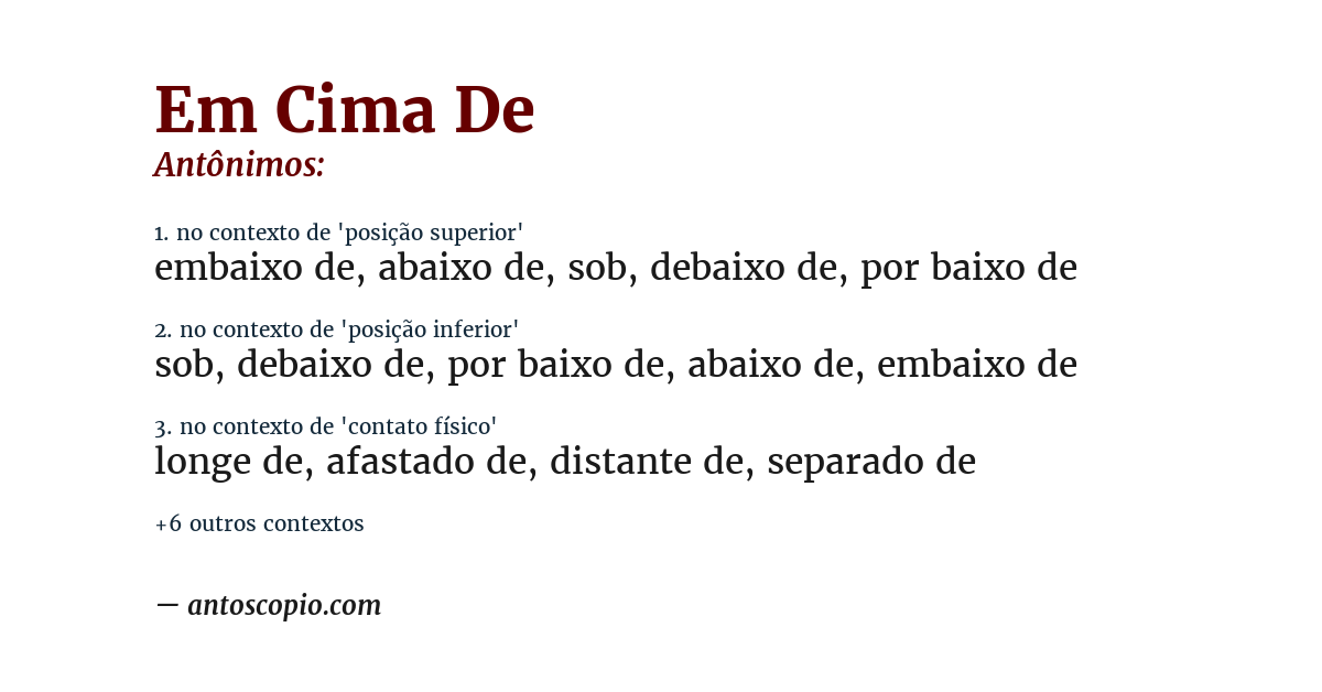 Antônimo de em cima de