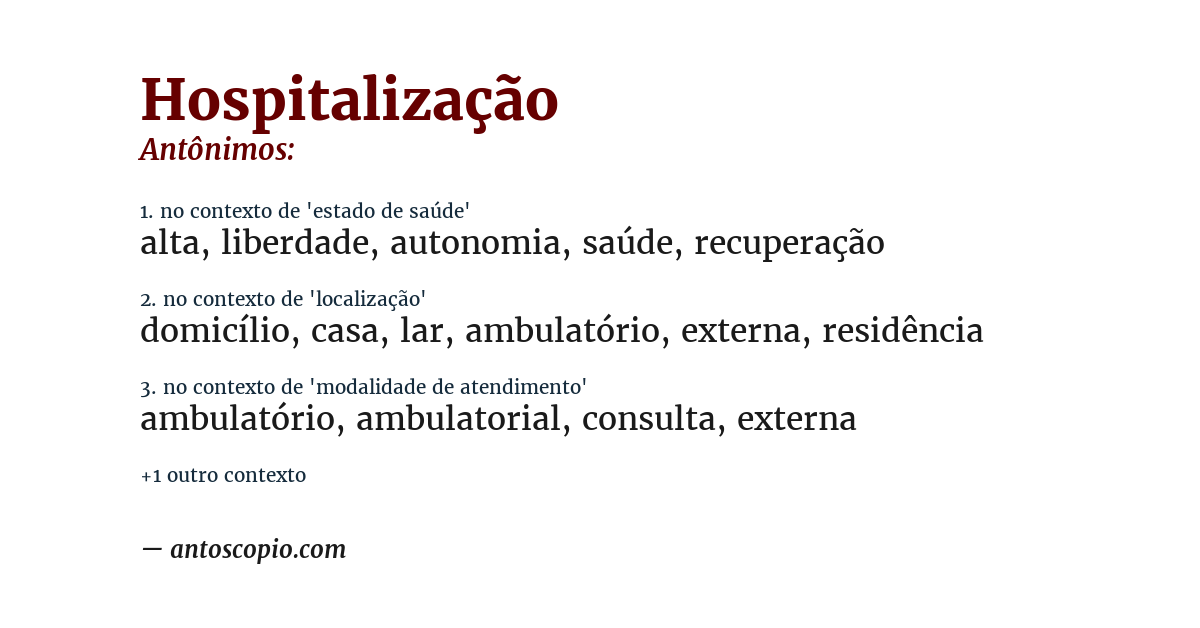 Antônimo de hospitalização