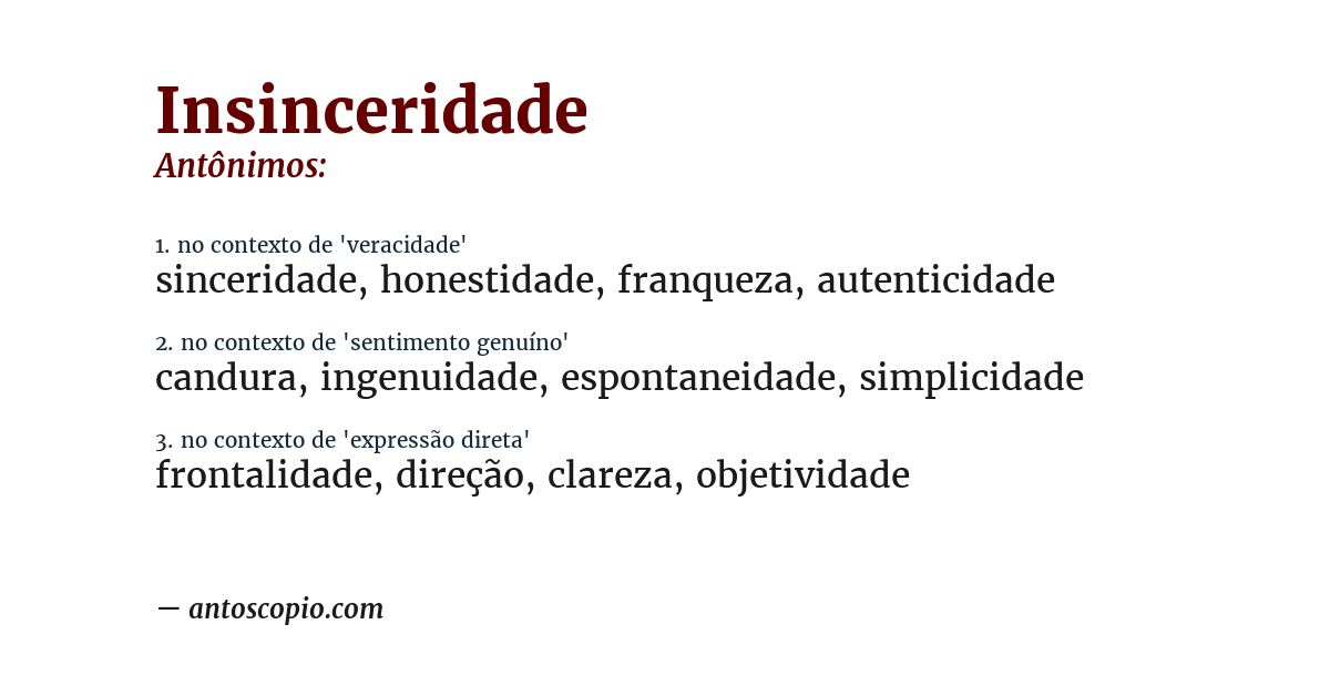 Antônimo de insinceridade