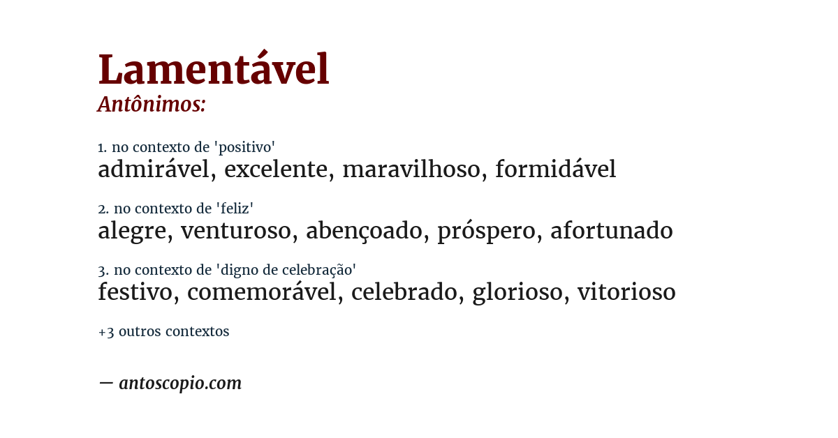Antônimo de lamentável
