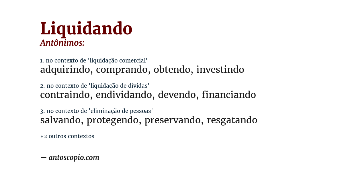 Antônimo de liquidando