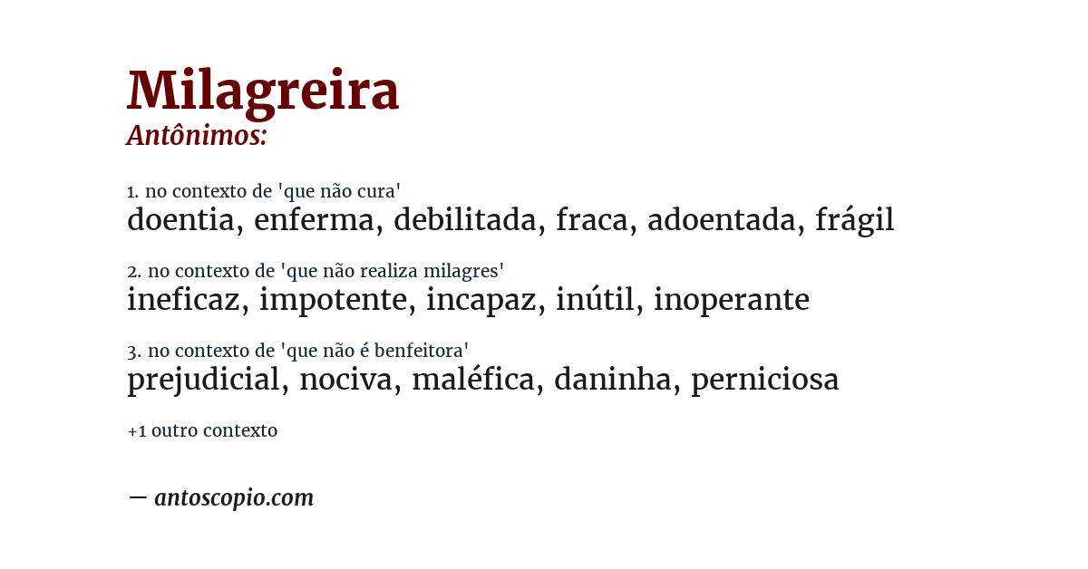 Antônimo de milagreira