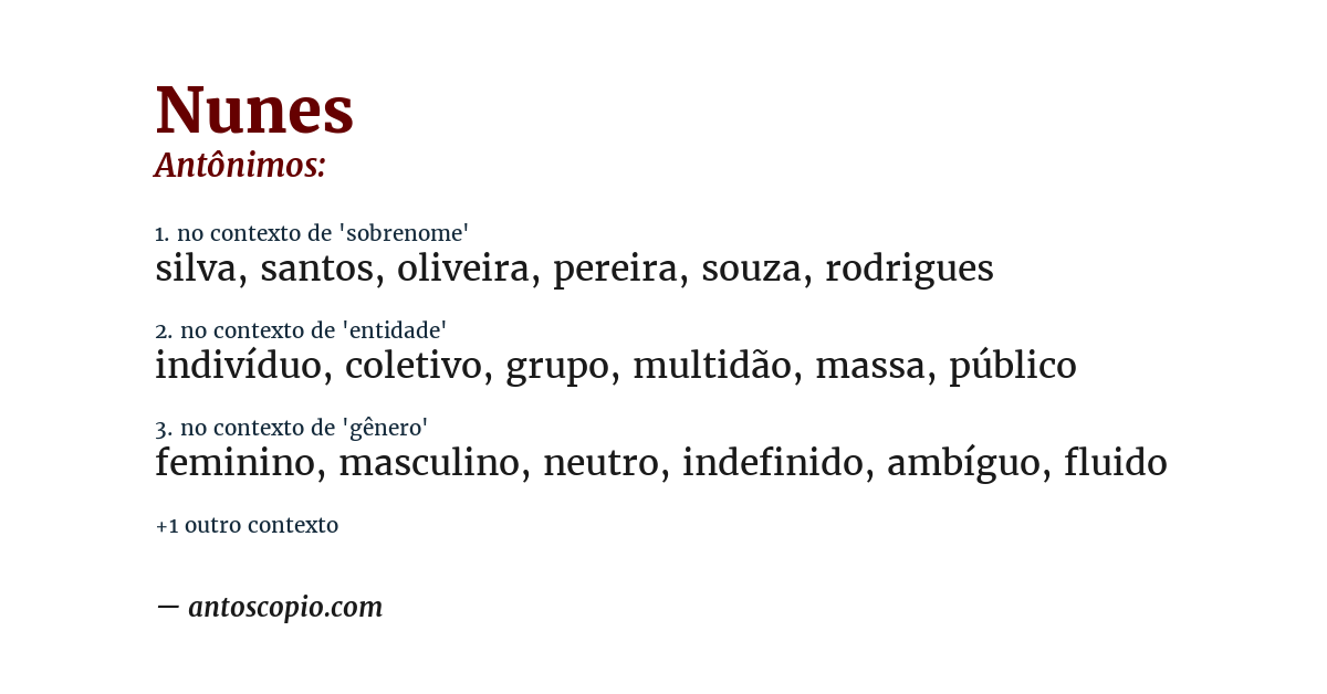 Antônimo de nunes