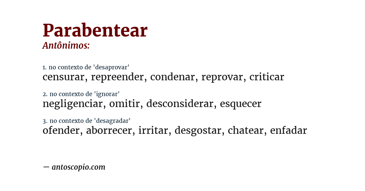 Antônimo de parabentear