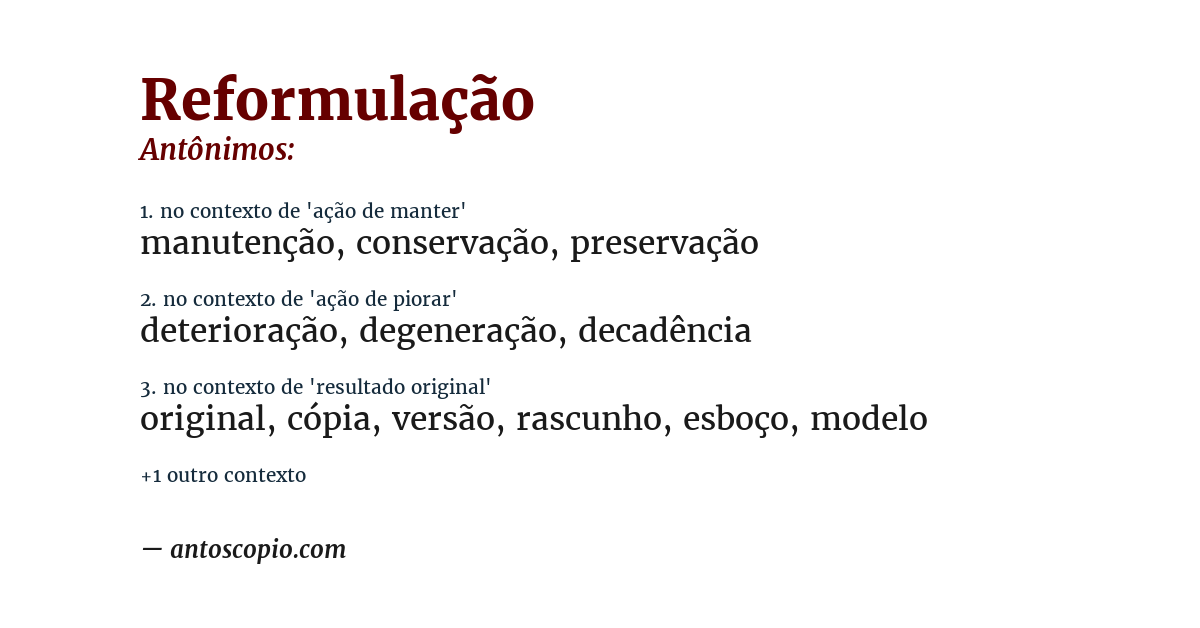 Antônimo de reformulação