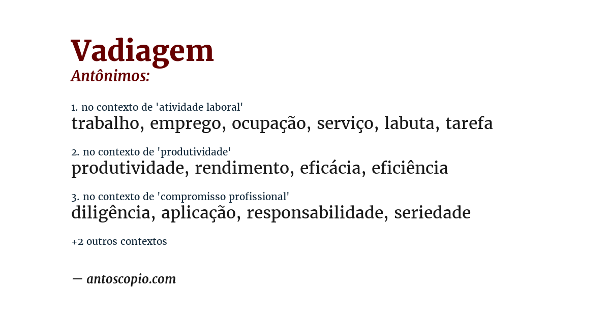 Antônimo de vadiagem