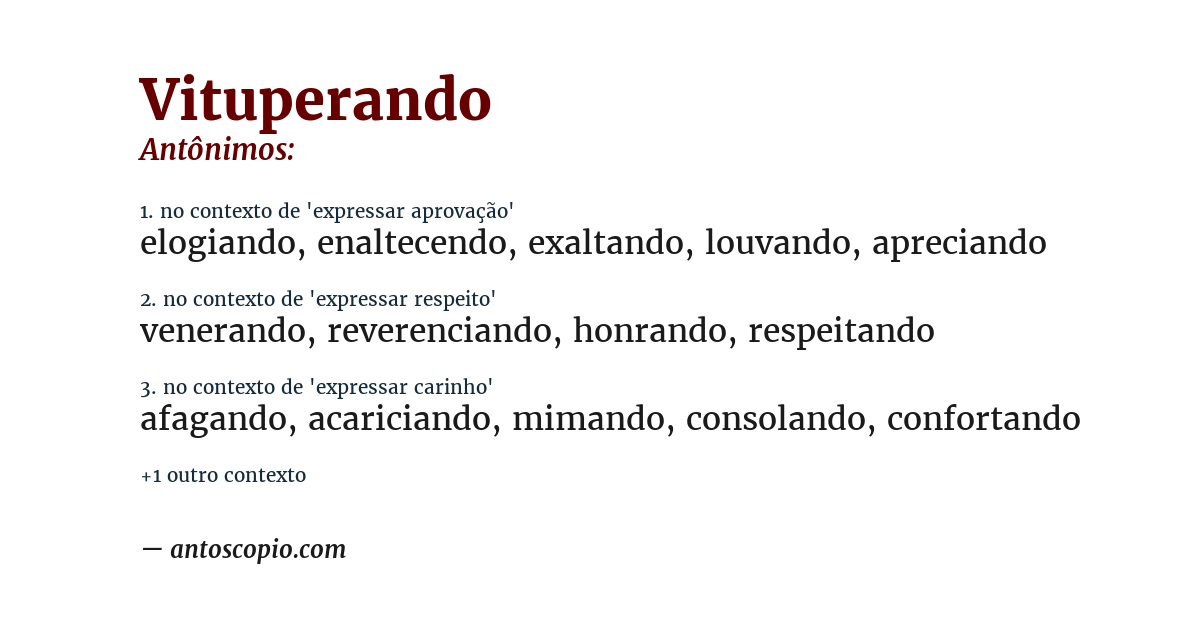 Antônimo de vituperando