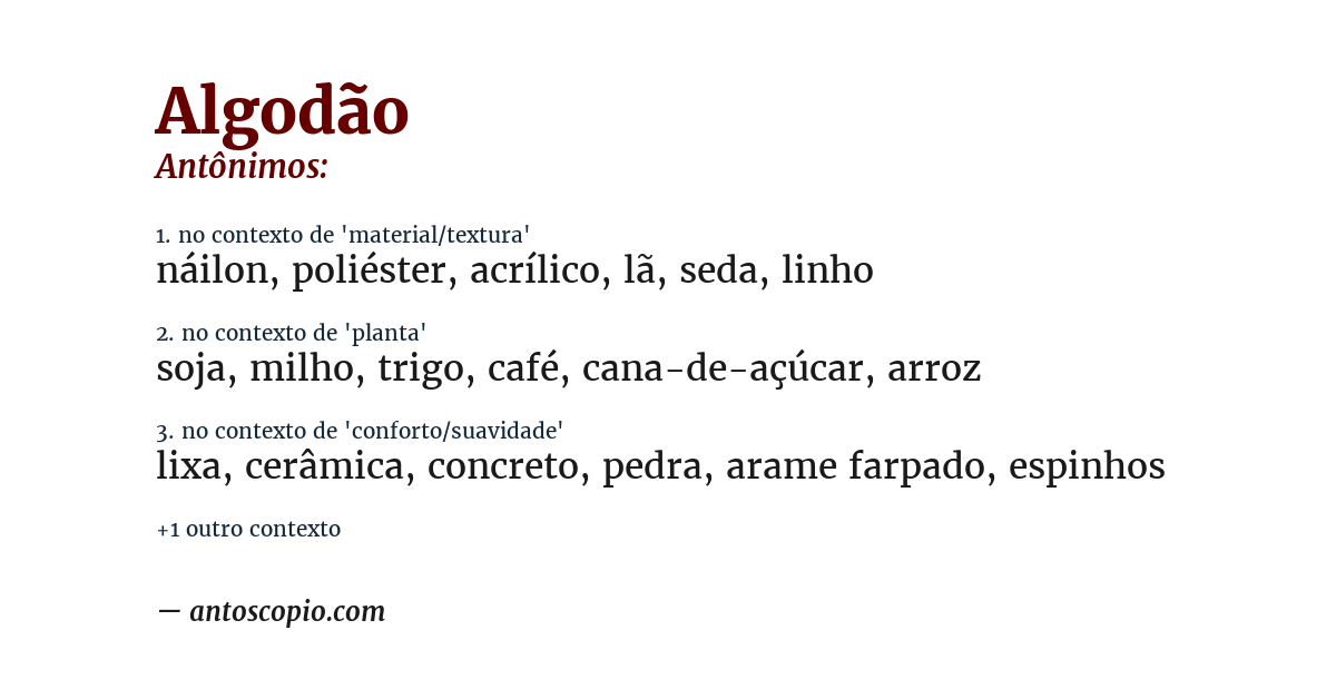 Antônimo de algodão