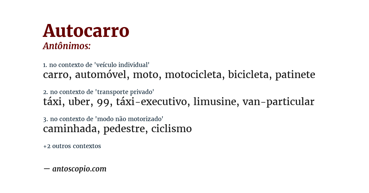 Antônimo de autocarro