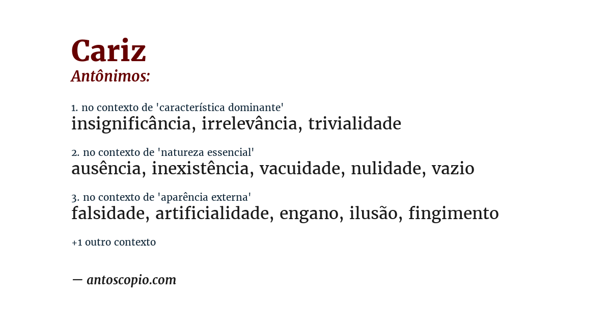Antônimo de cariz