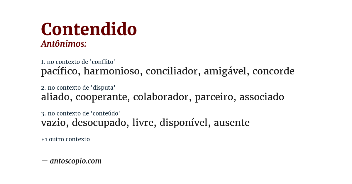 Antônimo de contendido