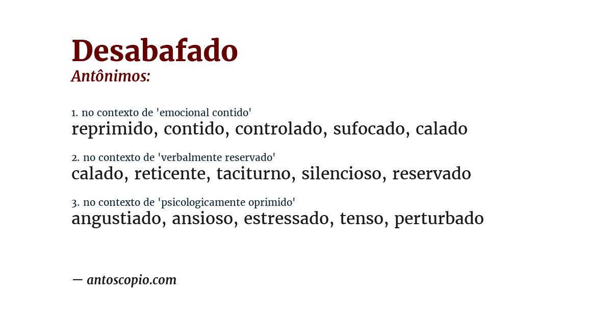 Antônimo de desabafado