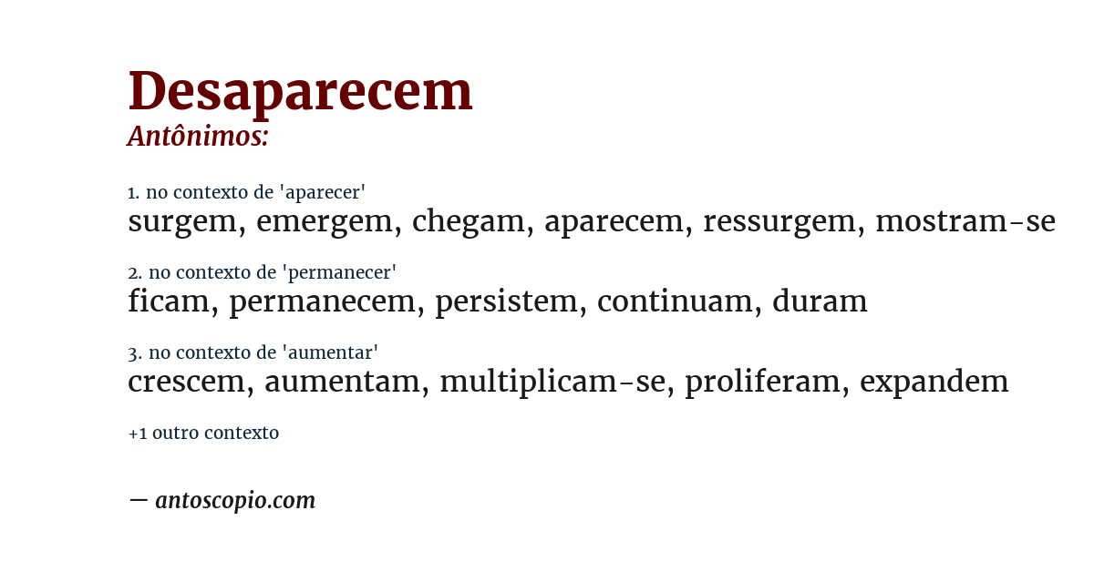Antônimo de desaparecem