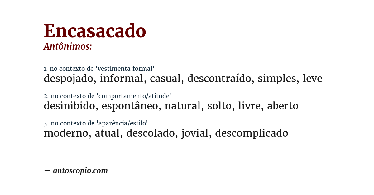 Antônimo de encasacado