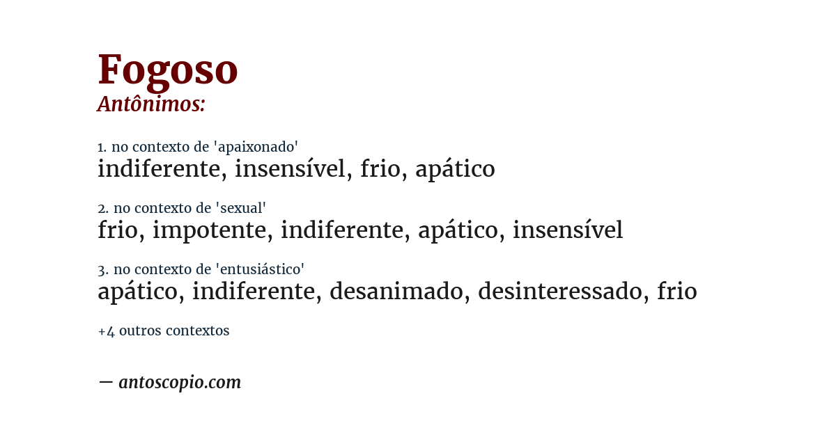 Antônimo de fogoso