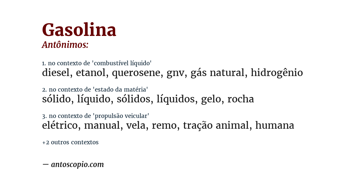 Antônimo de gasolina