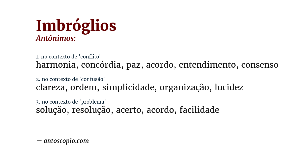 Antônimo de imbróglios