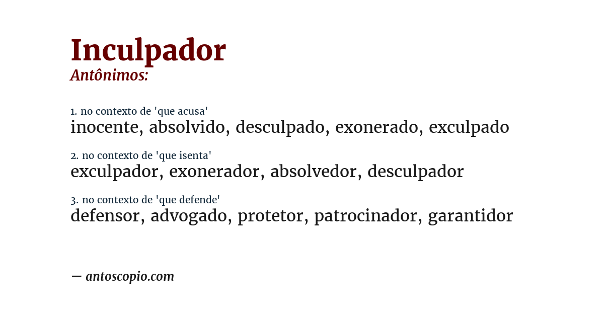 Antônimo de inculpador