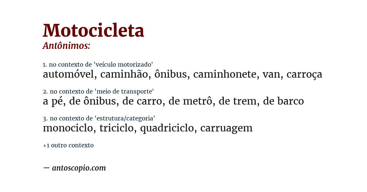 Antônimo de motocicleta