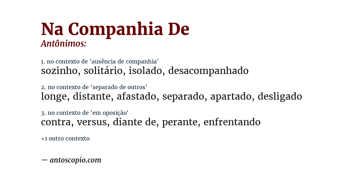 Antônimo de na companhia de
